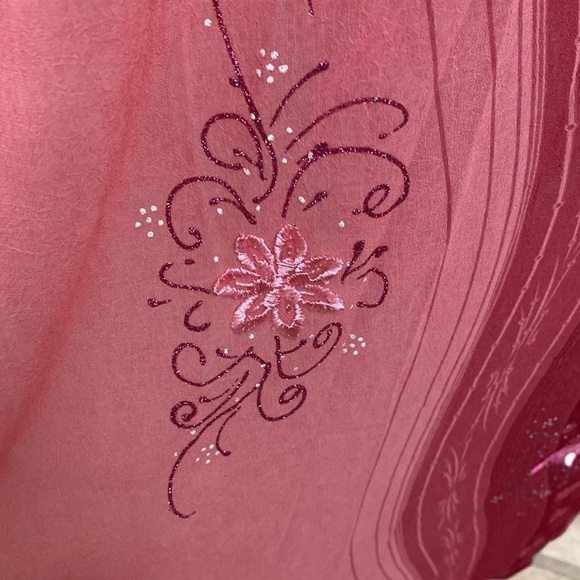 Kurta Sari long silk over dress Womens pink floral appliqué sequins Size M* - Picture 11 of 13